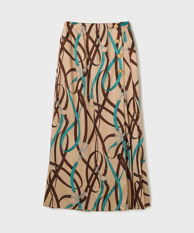 GRACE CONTINENTAL ベルトプリントアシメプリーツスカート ベージュ