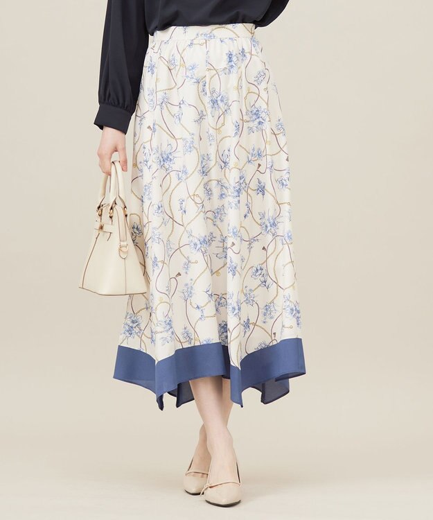 ANY SIS 【洗える】スカーフデザインプリント スカート アイボリーベース