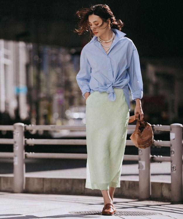 NAVE 【Nave・洗える/シアー素材】クラッシュオーガンジー スカート ライトグリーン系