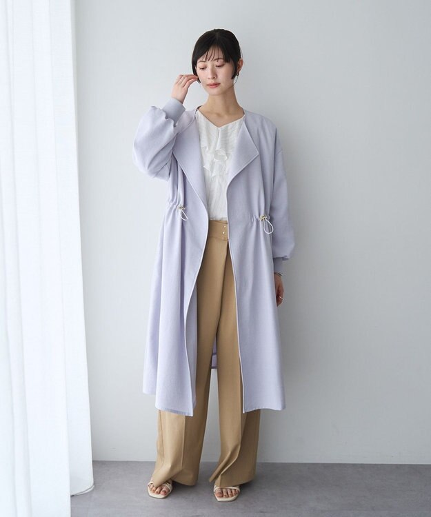 YECCA VECCA ノーカラーラペルロングコート Sax