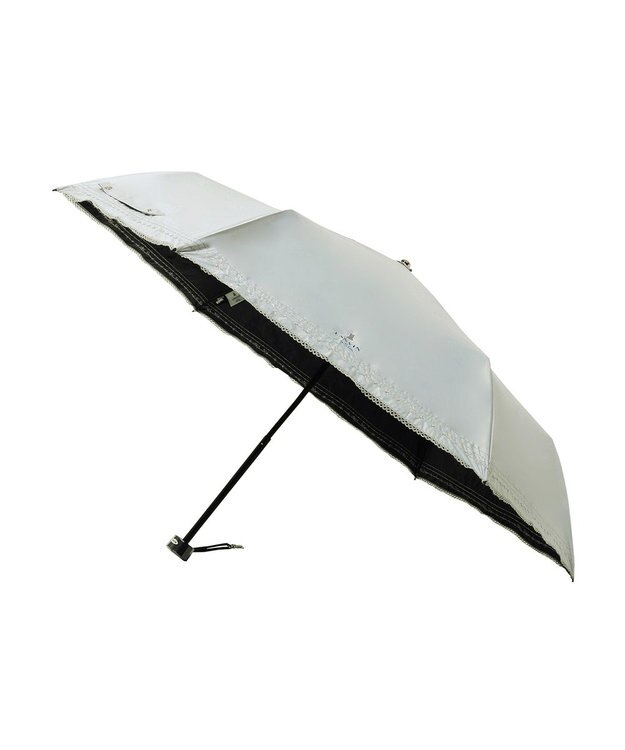 MOONBAT 【遮光率100％/遮熱/UV】LANVIN en Bleu (ランバン オン ブルー)晴雨兼用日傘 ピコレース シルバーラメ刺繍 折りたたみ傘 簡単開閉 ライトグレー