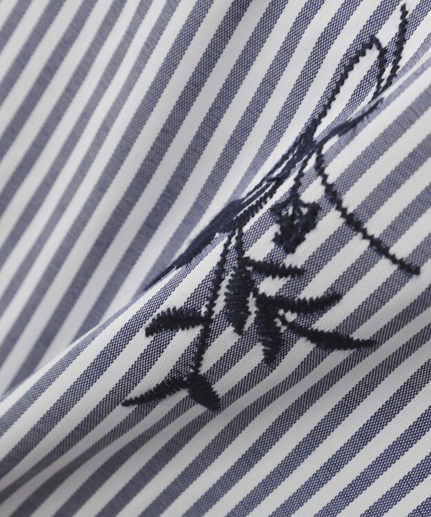 YECCA VECCA ストライプ柄フラワー刺繍シャツ Navy