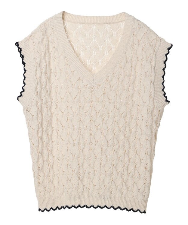 earth music&ecology クロッシェラインニットベスト Ecru