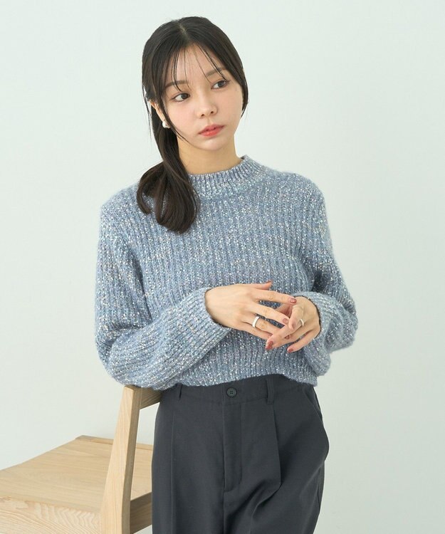 earth music&ecology ブラッシュヤーンニットプルオーバー Blue