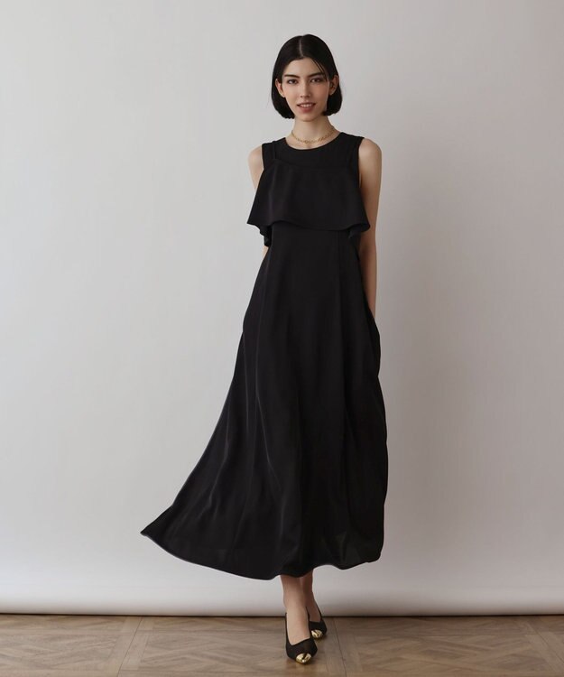 GRACE CONTINENTAL サテンレイヤードワンピース ブラック