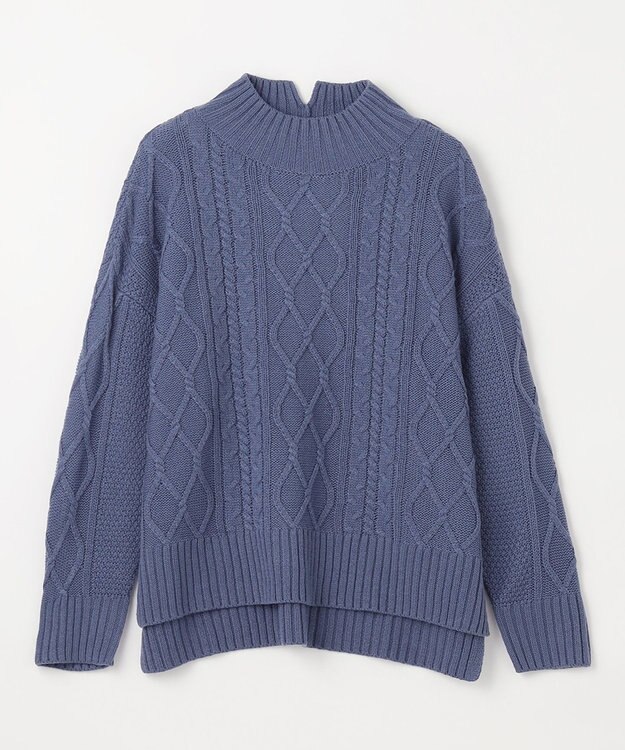 ANY 【6色展開】ソフトアクリルハイネックケーブルニット ブルー