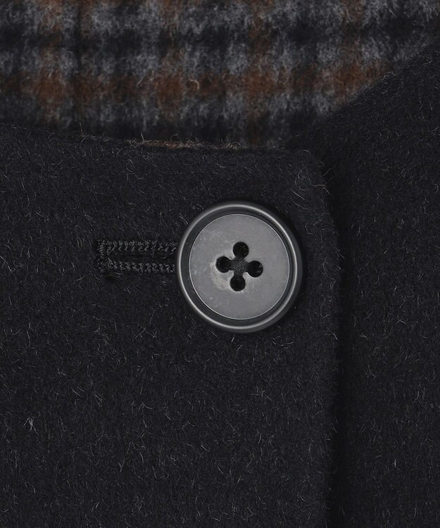 J.PRESS LADIES S 【リバーシブル】ウールナイロン リバーチェック ノーカラー ショートコート ネイビー系