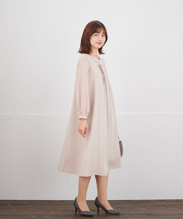 Tiaclasse L レーススリーブワンピース グレージュ