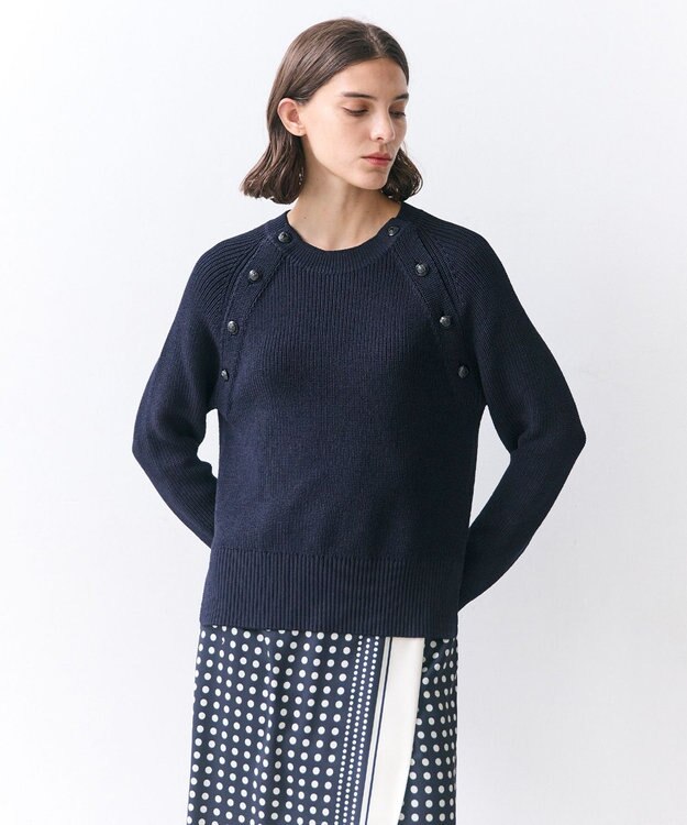 BEIGE， HELIODOR / スポンディッシュマリンボタンニット Navy