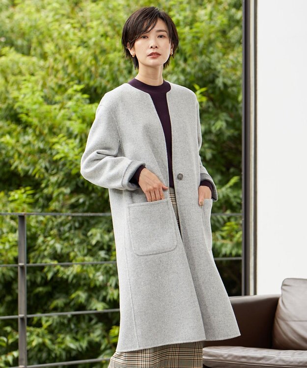 【リバーシブル】ウールナイロン リバー ノーカラー ロングコート / J.PRESS LADIES S | ファッション通販  【公式通販】オンワード・クローゼット