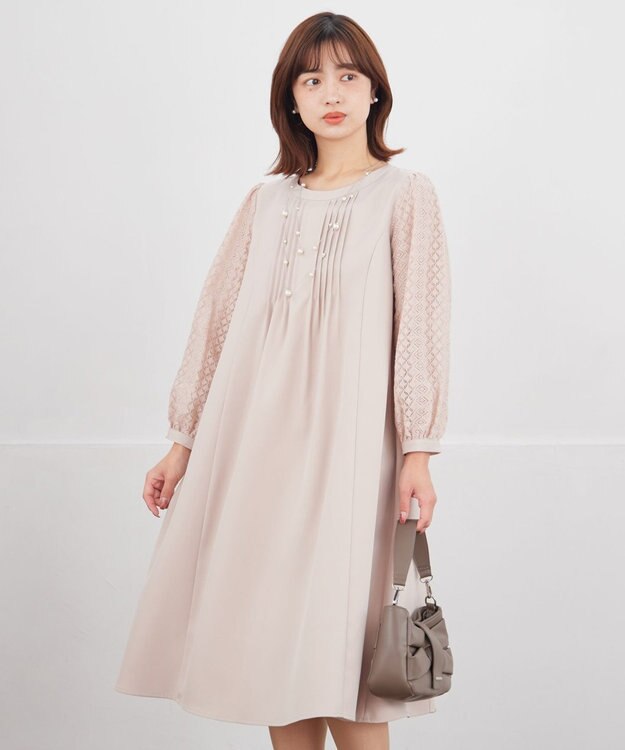 Tiaclasse L レーススリーブワンピース グレージュ