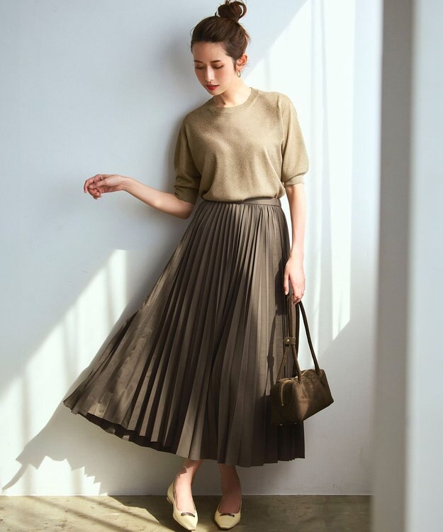 23区 【洗える】オータムメタリック ラメ ニットT ゴールド系