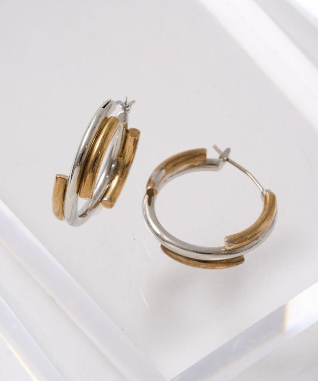 AMERICAN HOLIC コンビメッキデザインフープピアス Silver