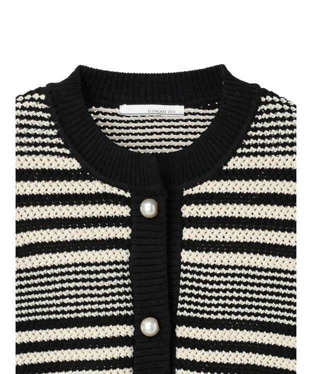 Green Parks ・ＥＬＥＮＣＡＲＥ　ＤＵＥ　パール釦カーディガン Border Black