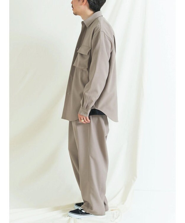 CRAFT STANDARD BOUTIQUE ポリエステルツイルポケッタブルシャツ Gray Beige