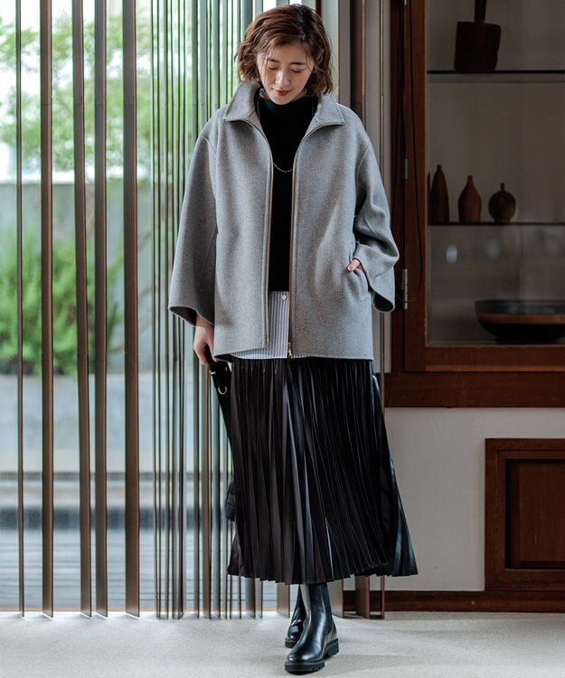 23区 L ウールリバー スタンドカラーコート ライトグレー系