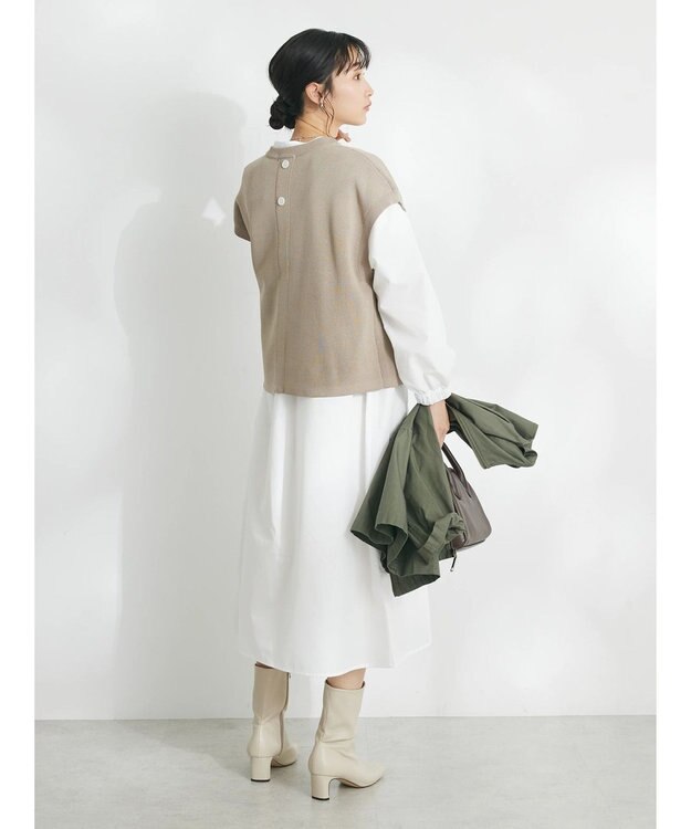 CRAFT STANDARD BOUTIQUE 【洗える】ニットベスト+シャツワンピースSET-B Gray Beige