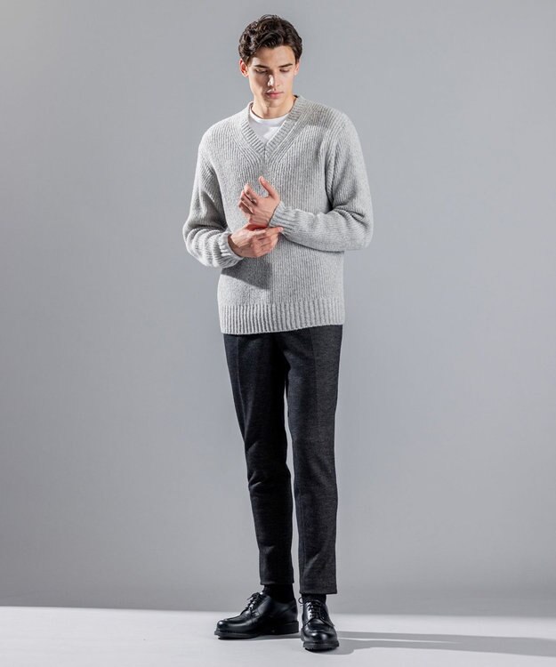 JOSEPH HOMME エクストラファインブークレ　Vネックニット ライトグレー系