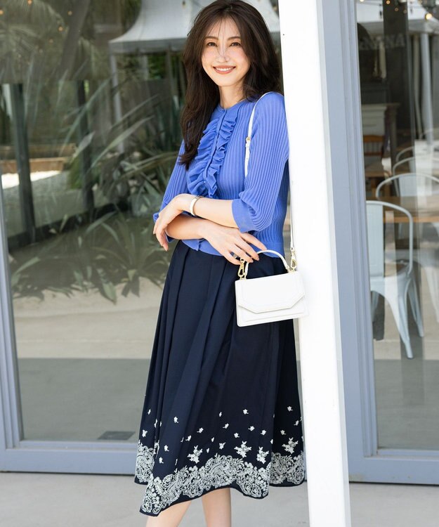 組曲 シアーニット フリルカーディガン ブルー系