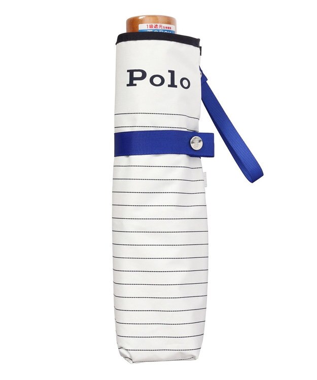 MOONBAT POLO RALPH LAUREN 晴雨兼用日傘 折りたたみ傘 ボーダー×パイピング／一級遮光 遮熱 UV オフホワイト
