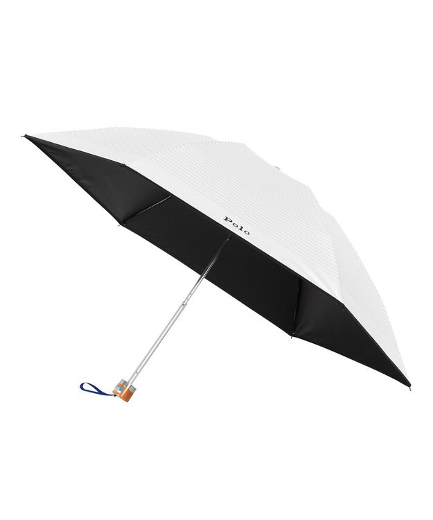 MOONBAT POLO RALPH LAUREN 晴雨兼用日傘 折りたたみ傘 ボーダー×パイピング／一級遮光 遮熱 UV オフホワイト