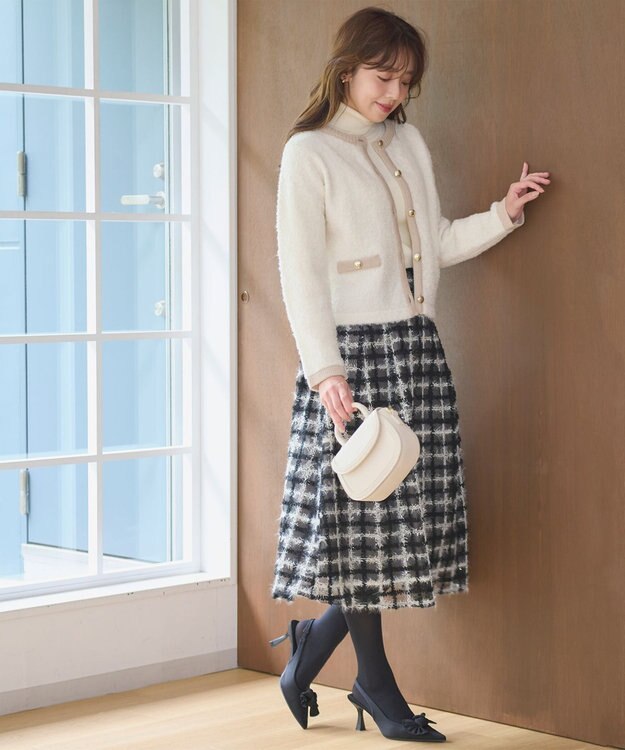 Feroux 【洗える】ブークレー ニットジャケット アイボリー系