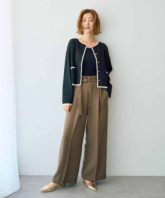 YECCA VECCA 【UVカット/接触冷感/洗える】ベルト付きイージーケアワイドパンツ Dark Beige