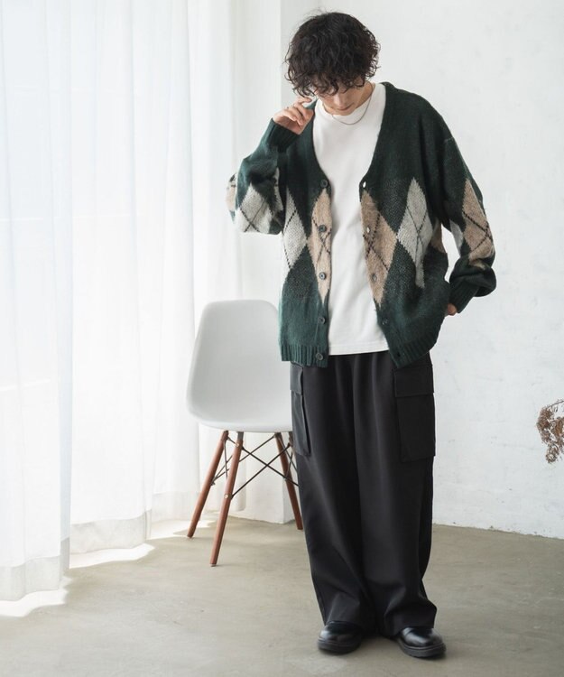 WEGO モヘアライク総柄BIGカーディガン 柄1