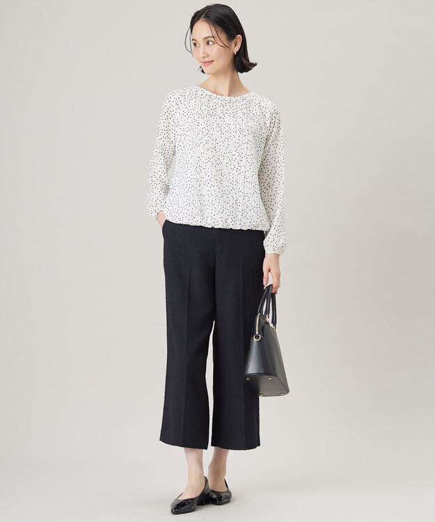 自由区 L 【洗える】ロイヤルシフォンドット柄 ブラウス オフプリント