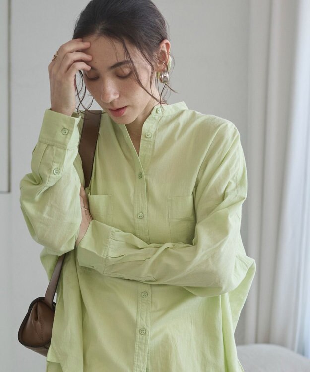 WEGO 着丈が選べる オーバーサイズ バンドカラー シャツ / ストライプ / 無地 ライム