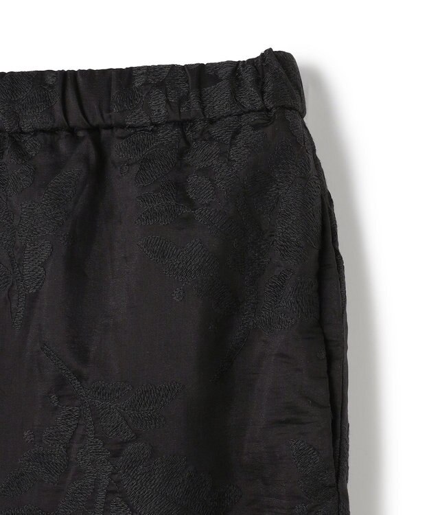 UNFILO L 【ウエストゴム】ボタニカル エンブロイダリー パンツ ブラック