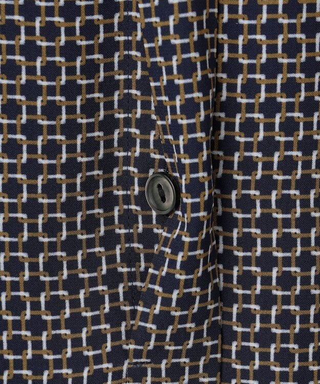 23区 【洗える】スクエアチェーンプリント ブラウス ネイビー系