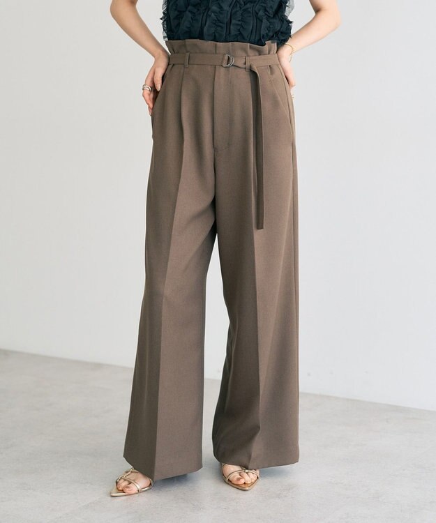 YECCA VECCA 【UVカット/接触冷感/洗える】ベルト付きイージーケアワイドパンツ Dark Beige