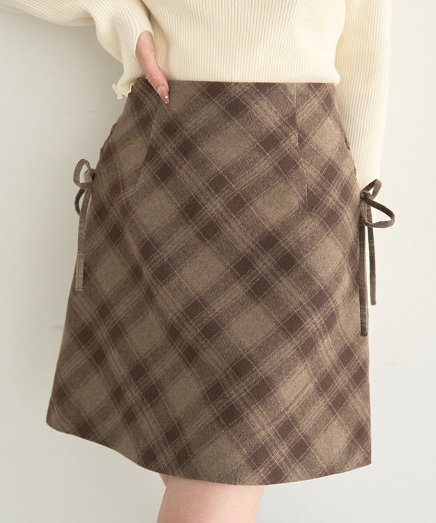 earth music&ecology サイドレースアップミニスカート Check Brown