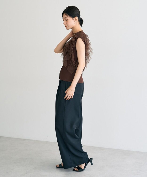 YECCA VECCA 【UVカット/接触冷感/洗える】ベルト付きイージーケアワイドパンツ Black