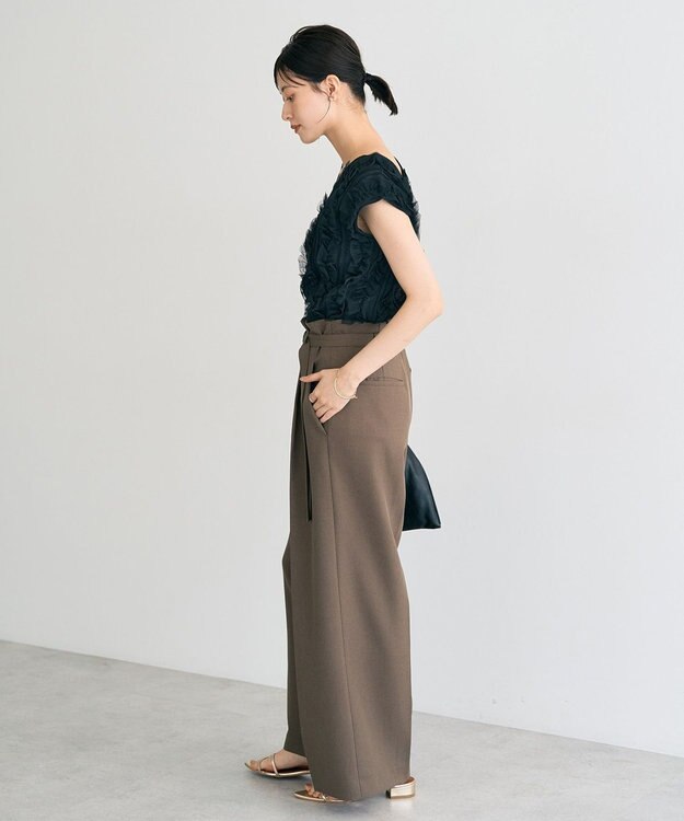 YECCA VECCA 【UVカット/接触冷感/洗える】ベルト付きイージーケアワイドパンツ Dark Beige