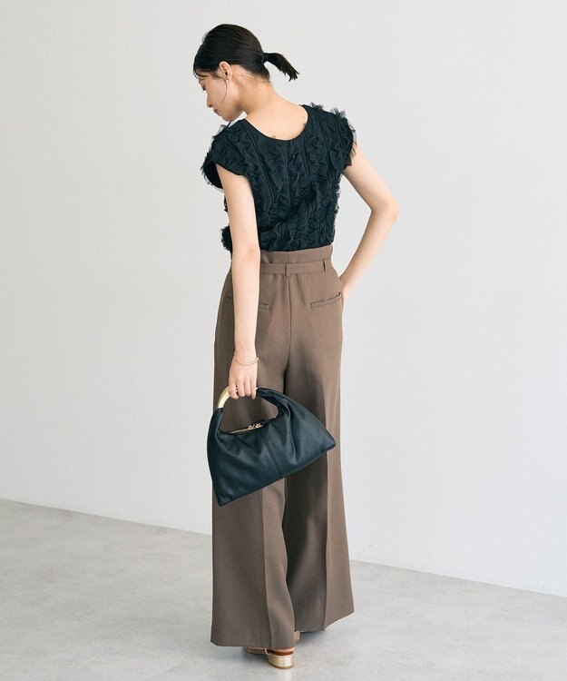 YECCA VECCA 【UVカット/接触冷感/洗える】ベルト付きイージーケアワイドパンツ Dark Beige