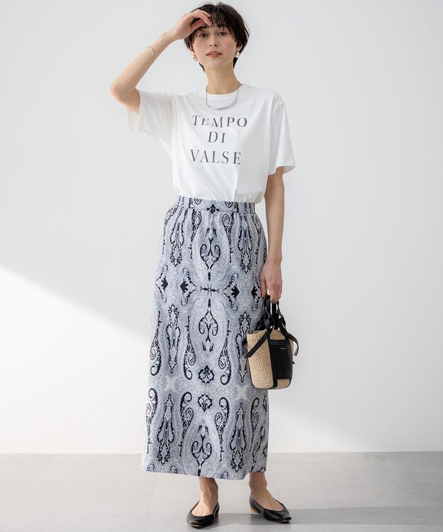 23区 【洗える】Rattiドローイングペイズリープリント スカート ブラックプリント