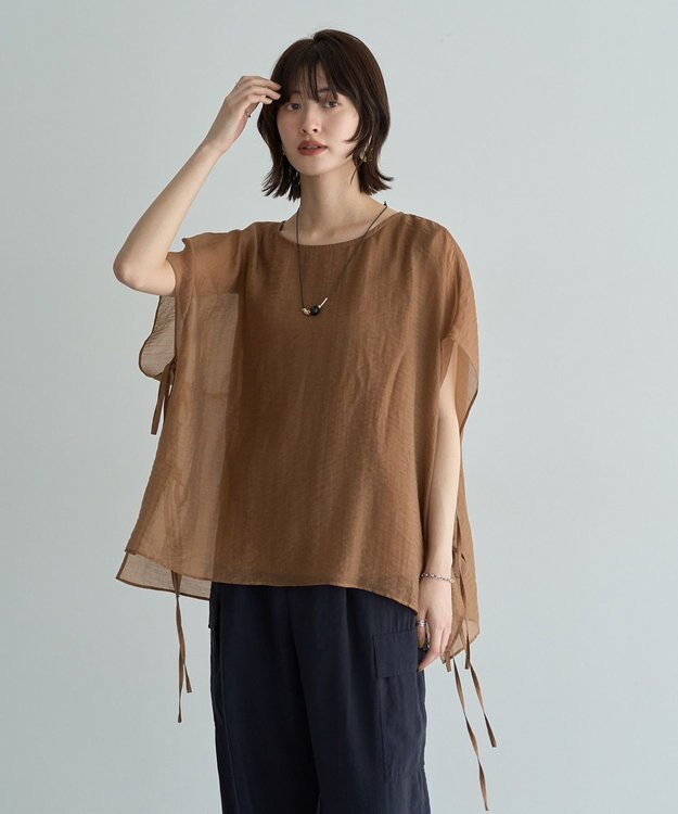 YECCA VECCA サイドリボンシアーレイヤードプルオーバー Camel