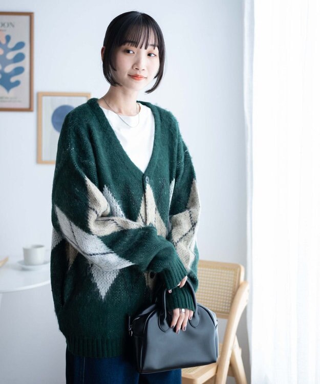 WEGO モヘアライク総柄BIGカーディガン 柄1