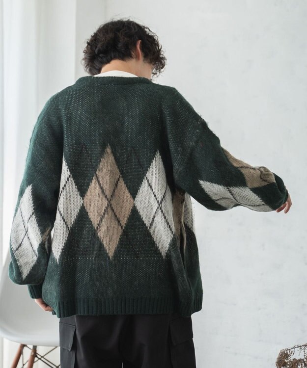 WEGO モヘアライク総柄BIGカーディガン 柄1