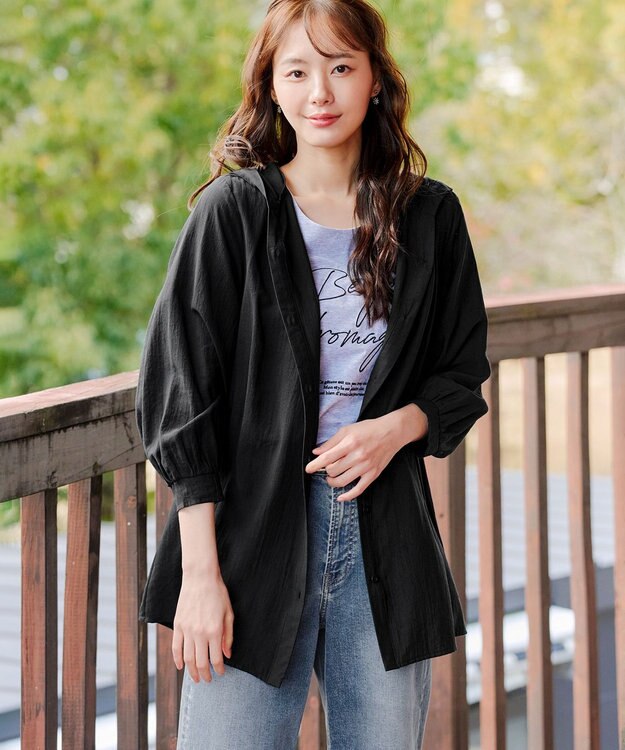 Tiaclasse L 【洗える】フード付きフレアチュニック ブラック