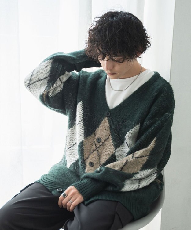 WEGO モヘアライク総柄BIGカーディガン 柄1