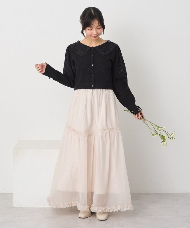 earth music&ecology レース襟カーディガン Black