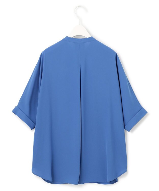 ICB 【新色追加・接触冷感・UVケア・速乾・洗える】BackSatinAmunzen 5分袖バンドカラーブラウス ラピスラズリ系