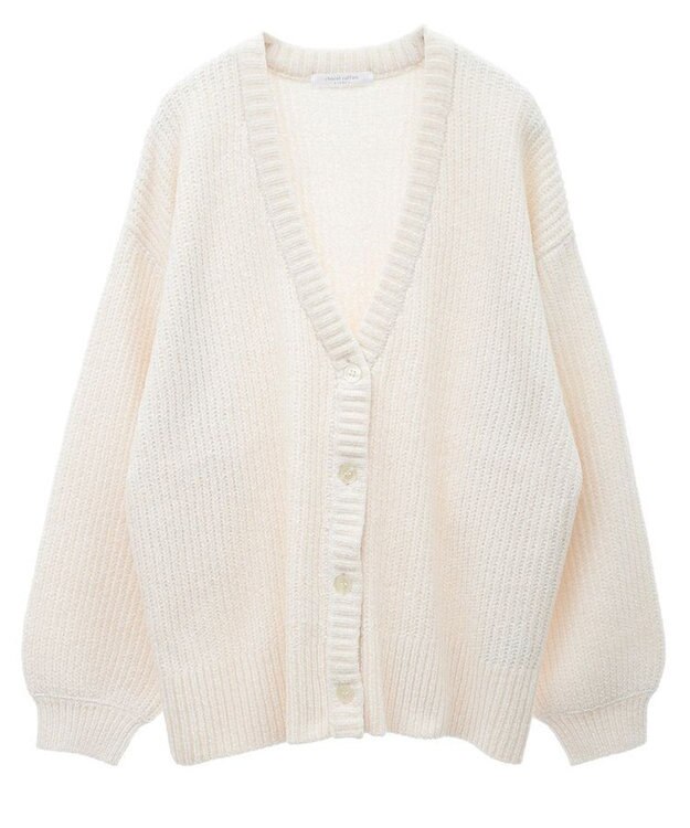 Green Parks ベロアモールＶネックカーディガン Ecru