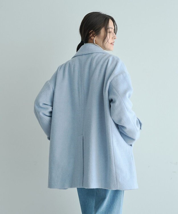 YECCA VECCA ウール混ミドル丈スタンドカラーコート Sax