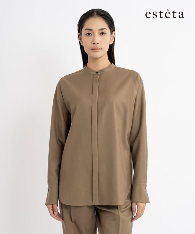 23区 S 【エステータ】ウールツイル バンドカラーシャツ ベージュ系
