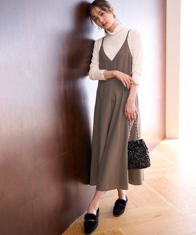 ANY SIS 【洗える】フレアキャミソール ワンピース モカグレー