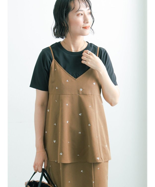 Te chichi 小花柄刺繍キャミチュニック ブラウン